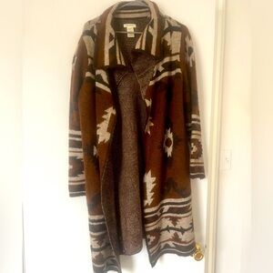 Max Studio Earthy Tones Geometric Cardigan